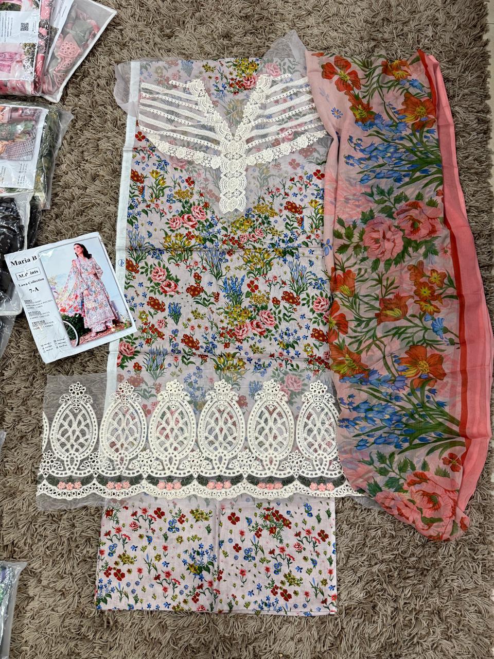 M Prints by Maria B Embroidered Suits Unstitched 3 Piece 7A ***Master replica***