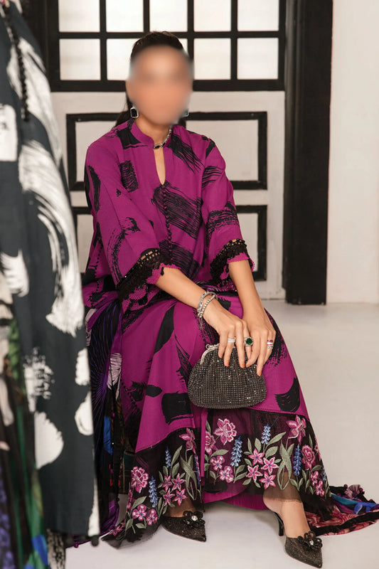 Maria B-5B 3-Pc Unstitched Purple Printed Lawn Dress With Printed Chiffon Dupatta